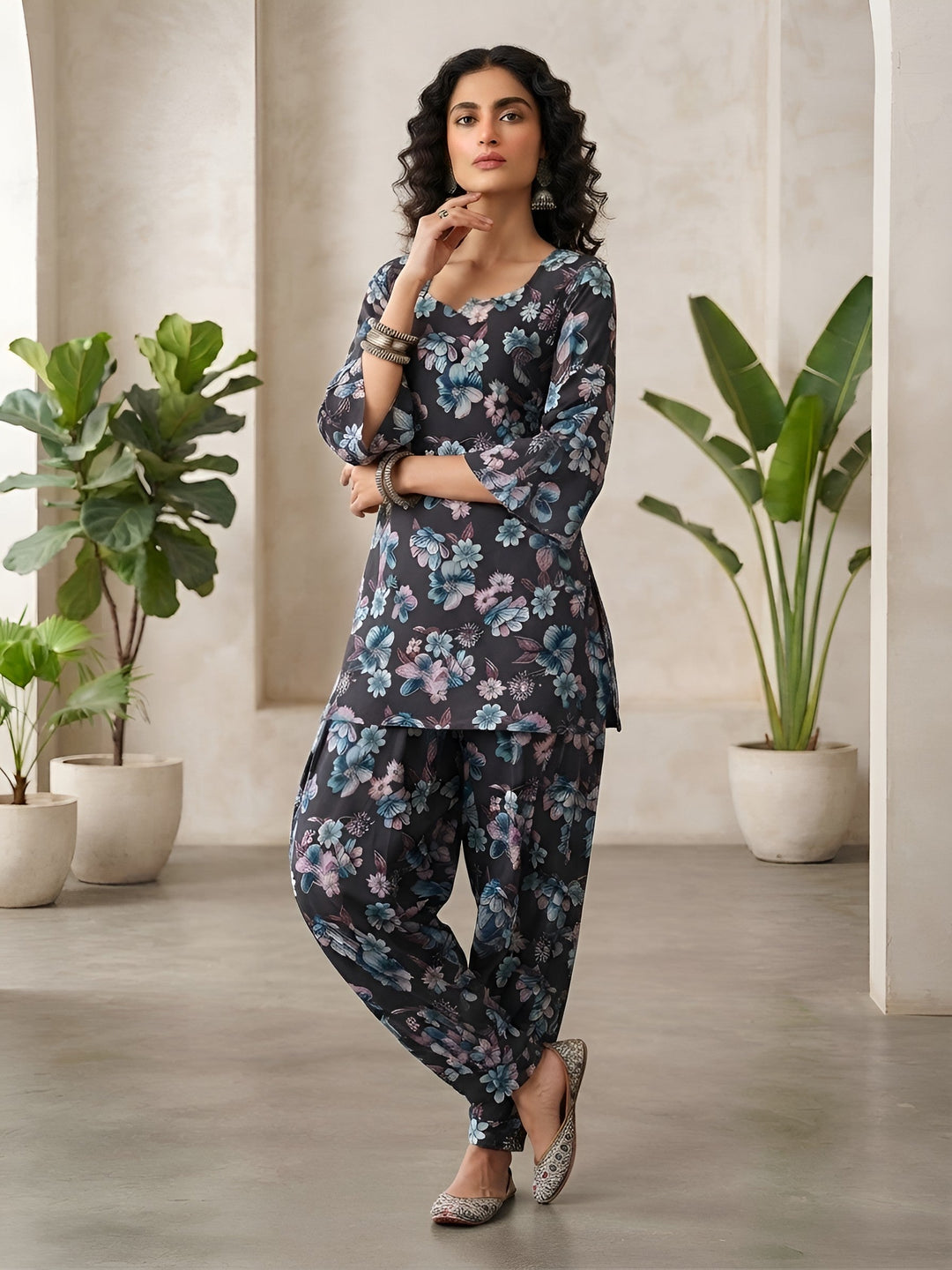 Printed Kurti &amp; Farshi Salwar Kurta Set