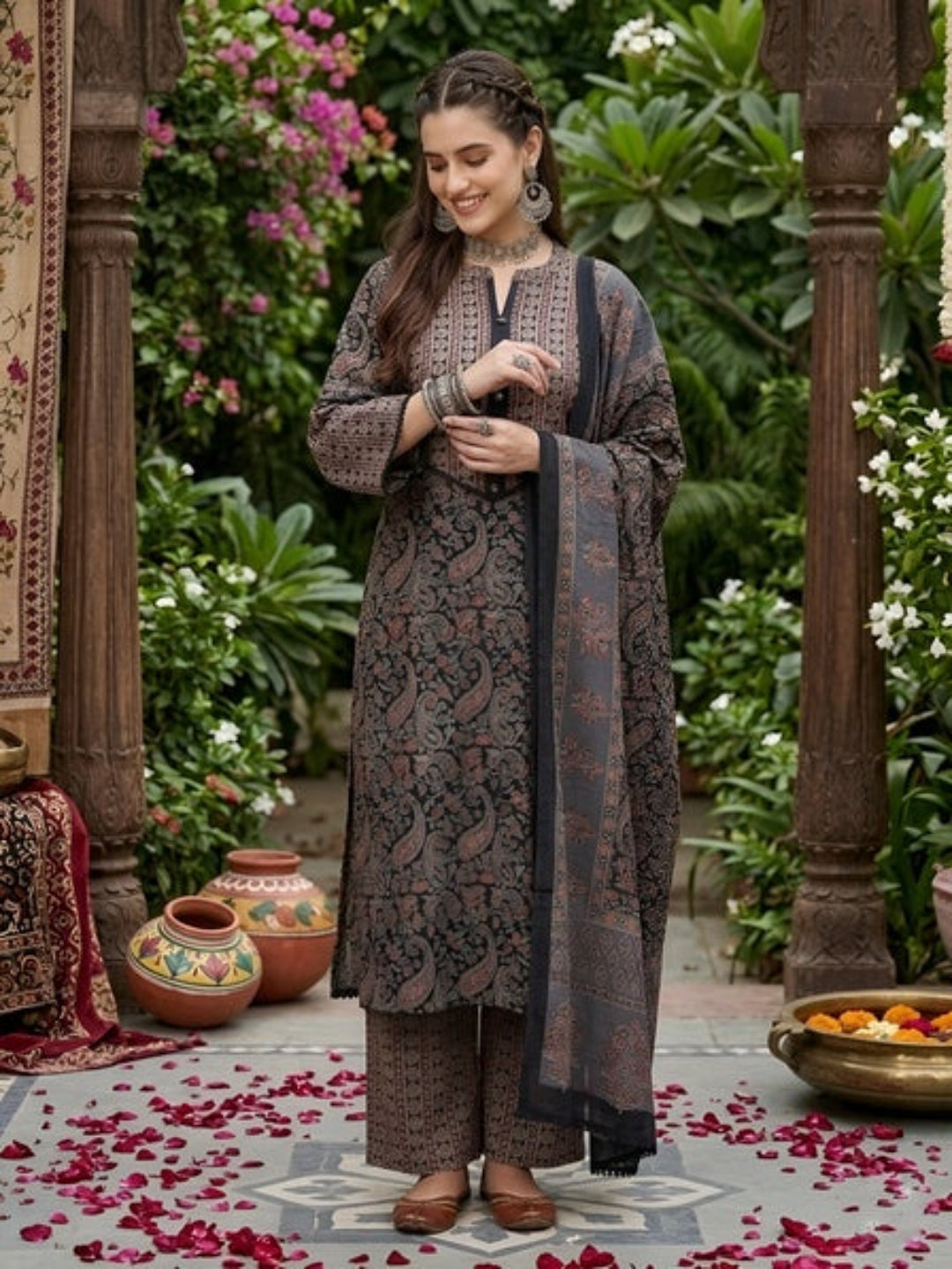 Printed Straight Kurta Set With Dupatta
