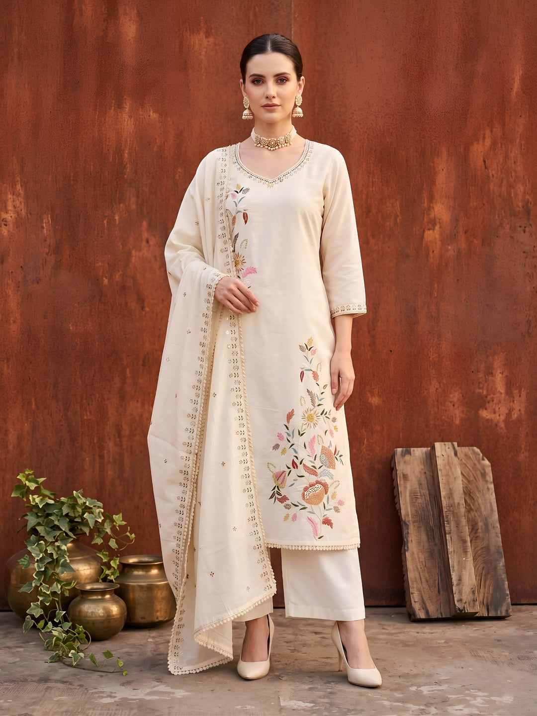 Embroidered Kurta Set With Dupatta