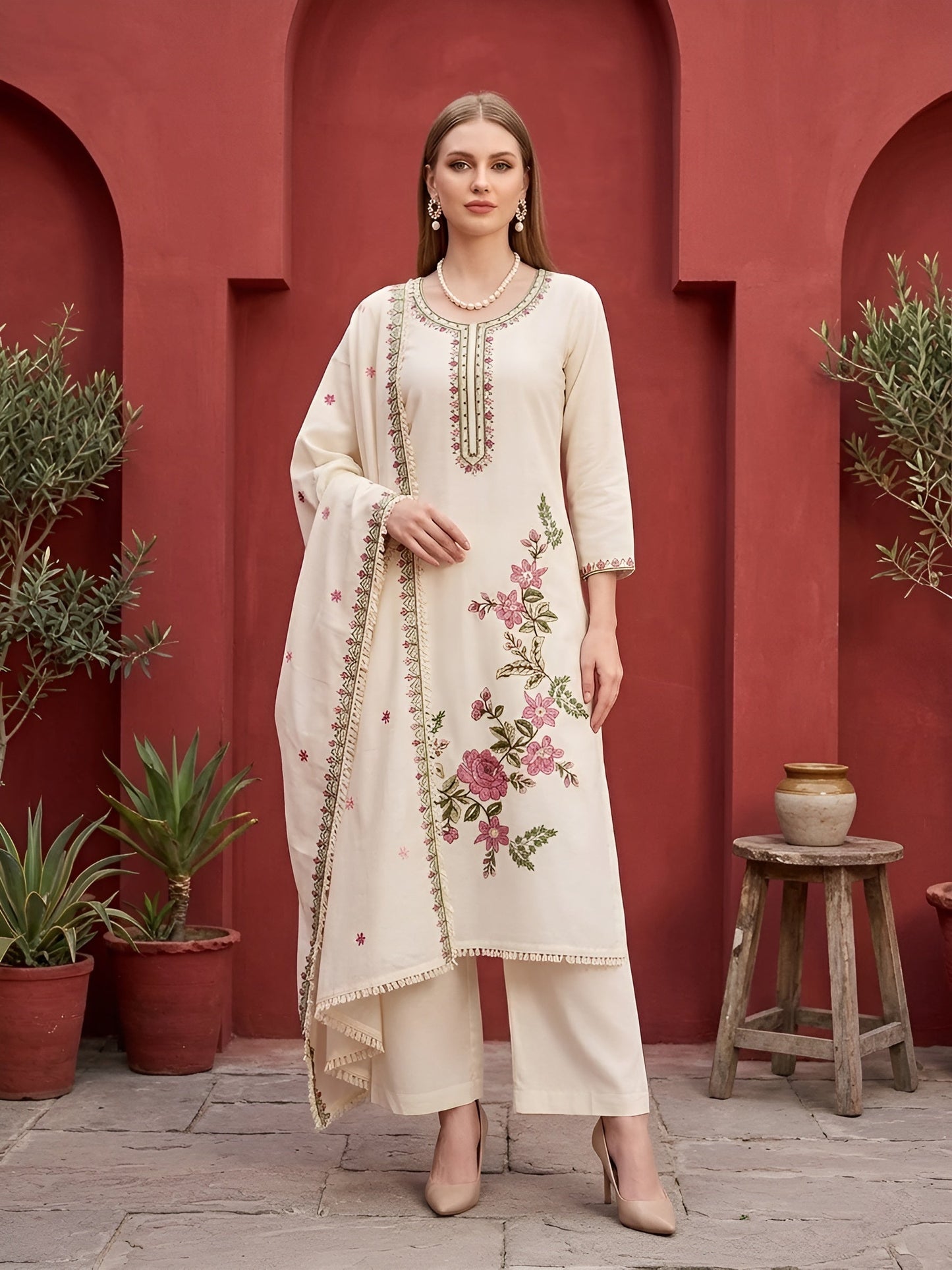 Embroidered Kurta Set With Dupatta