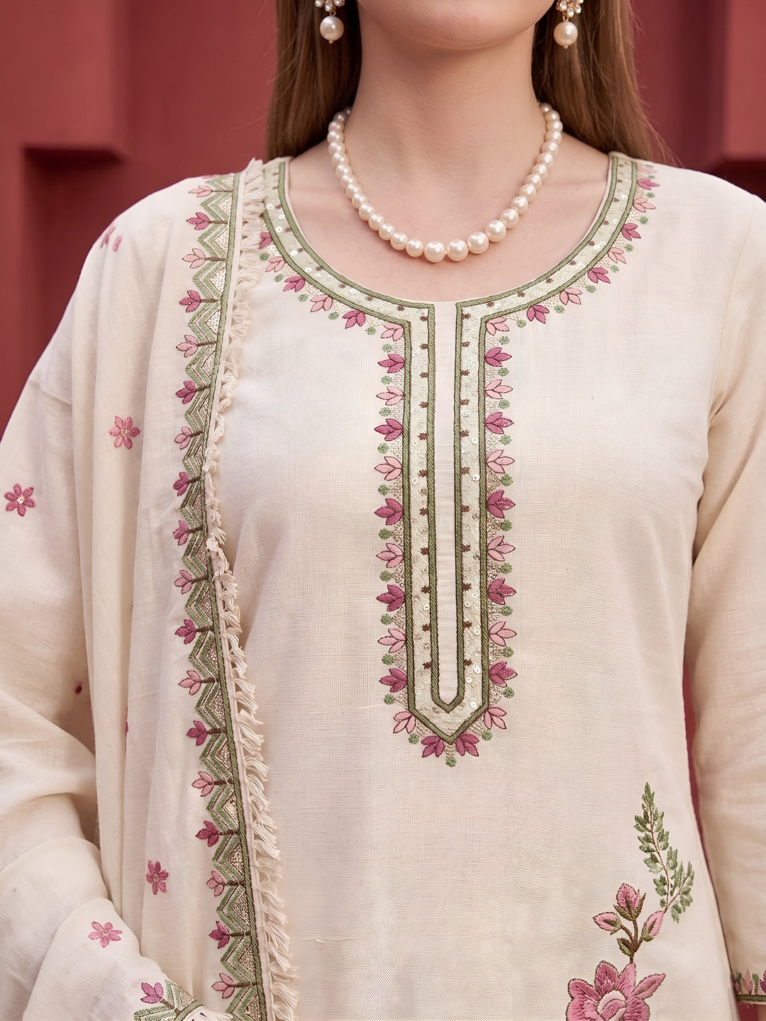 Embroidered Kurta Set With Dupatta