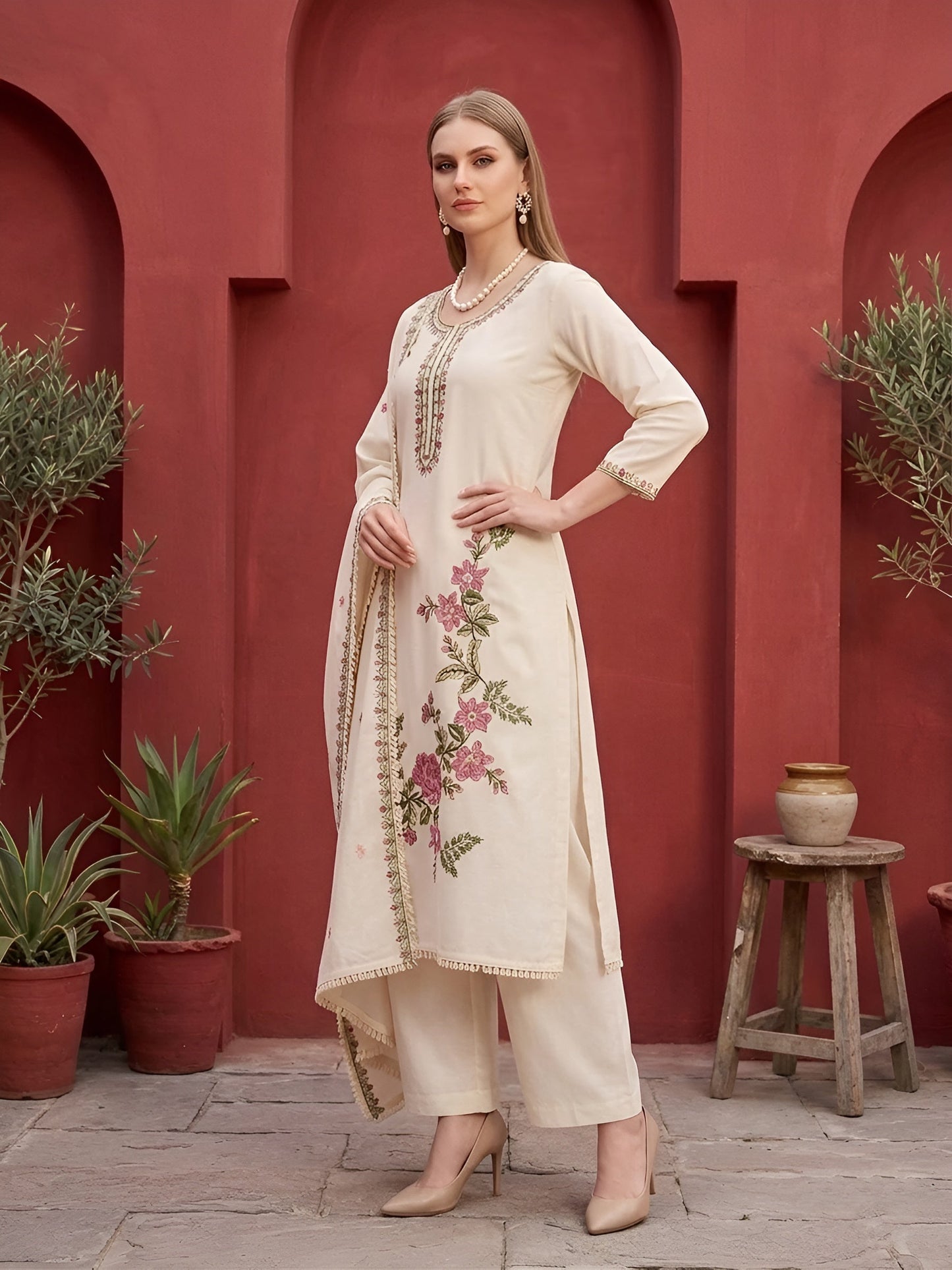 Embroidered Kurta Set With Dupatta