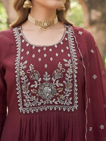 Embroidered A-Line Kurta Set With Dupatta