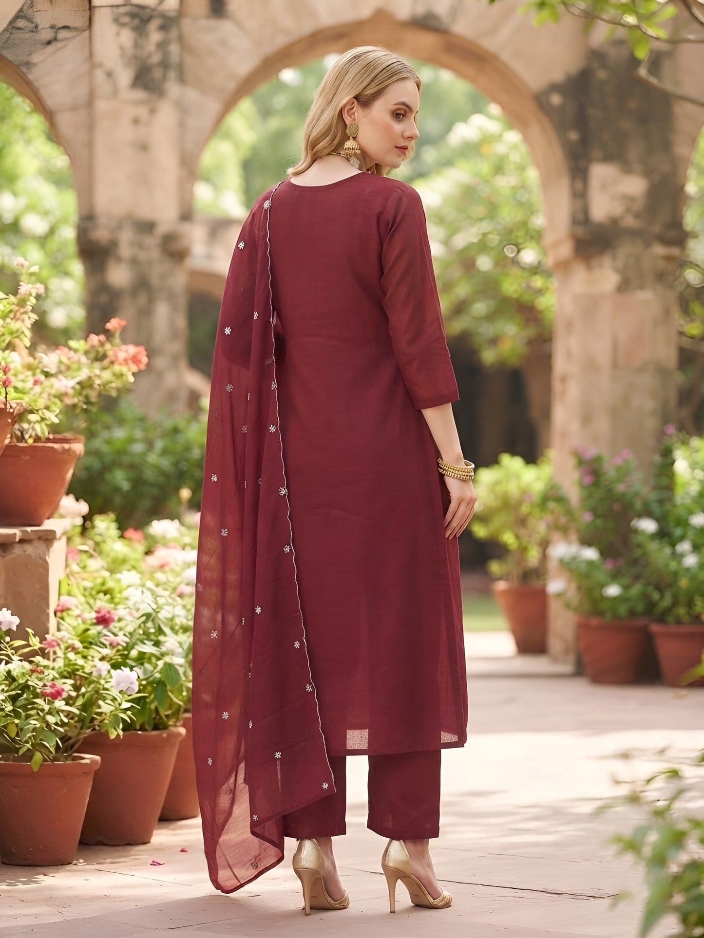 Embroidered A-Line Kurta Set With Dupatta