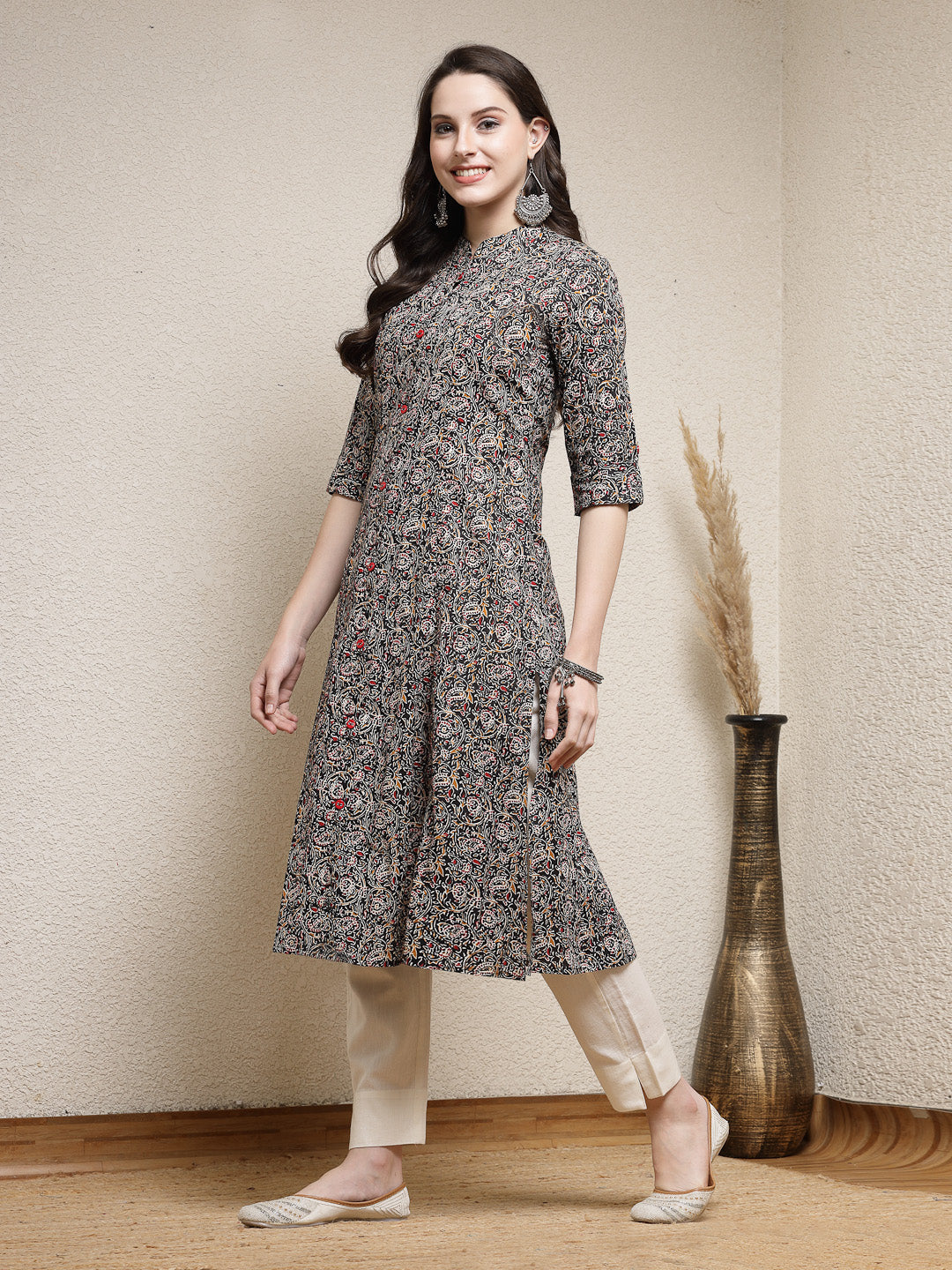 Floral Printed Cotton A-Line Kurta