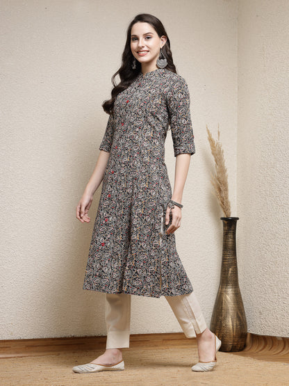 Floral Printed Cotton A-Line Kurta