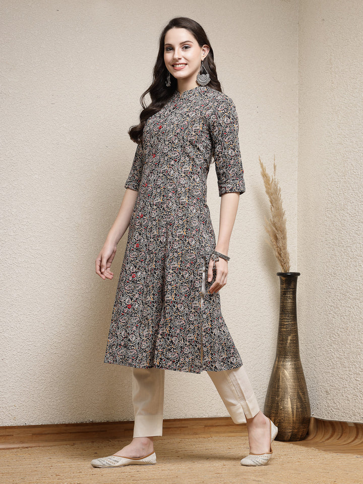 Floral Printed Cotton A-Line Kurta
