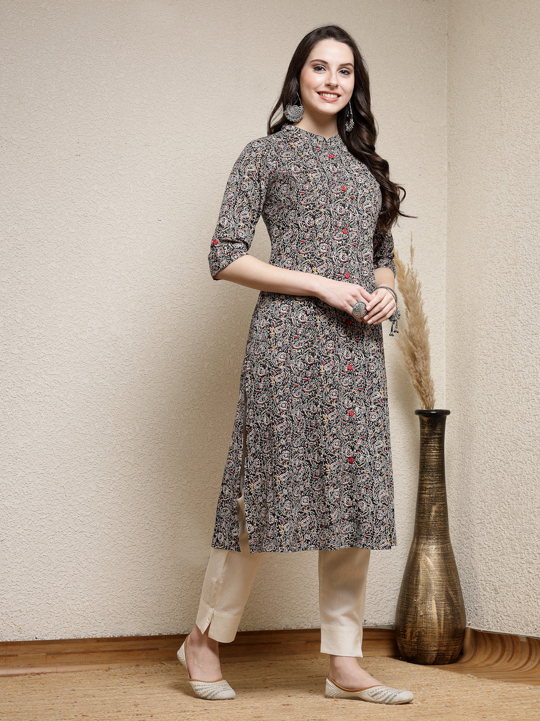 Floral Printed Cotton A-Line Kurta