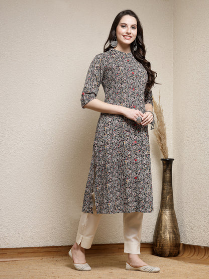 Floral Printed Cotton A-Line Kurta