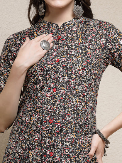 Floral Printed Cotton A-Line Kurta