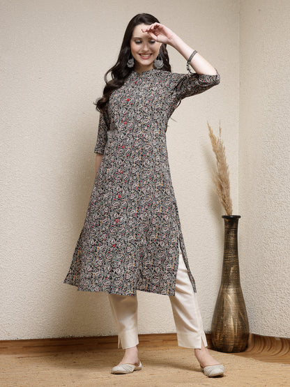 Floral Printed Cotton A-Line Kurta
