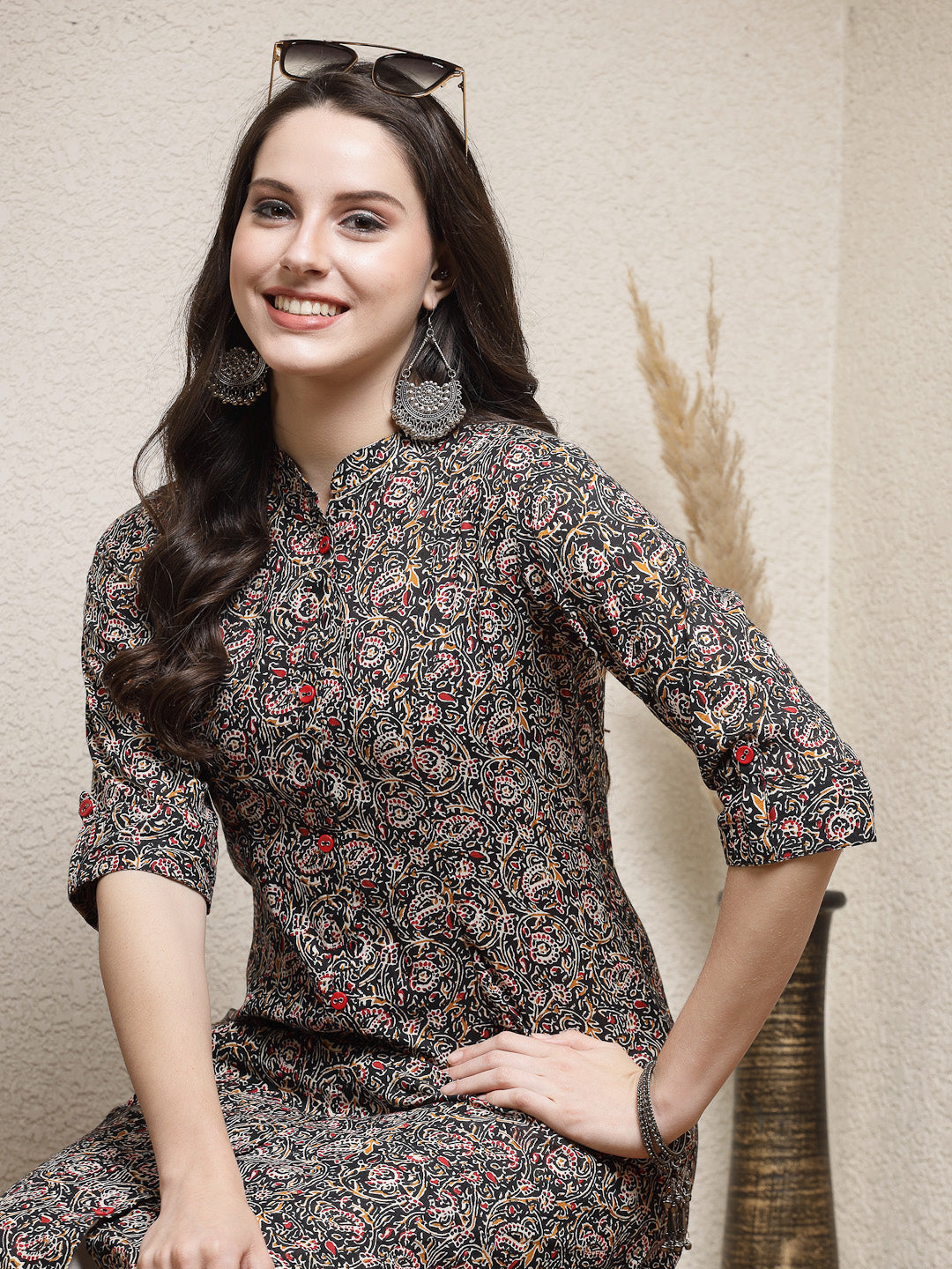 Floral Printed Cotton A-Line Kurta