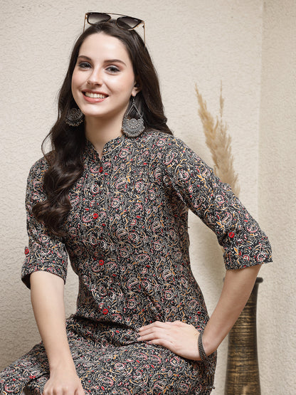 Floral Printed Cotton A-Line Kurta