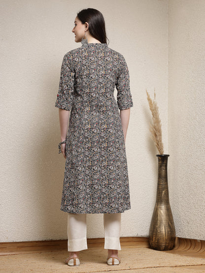 Floral Printed Cotton A-Line Kurta