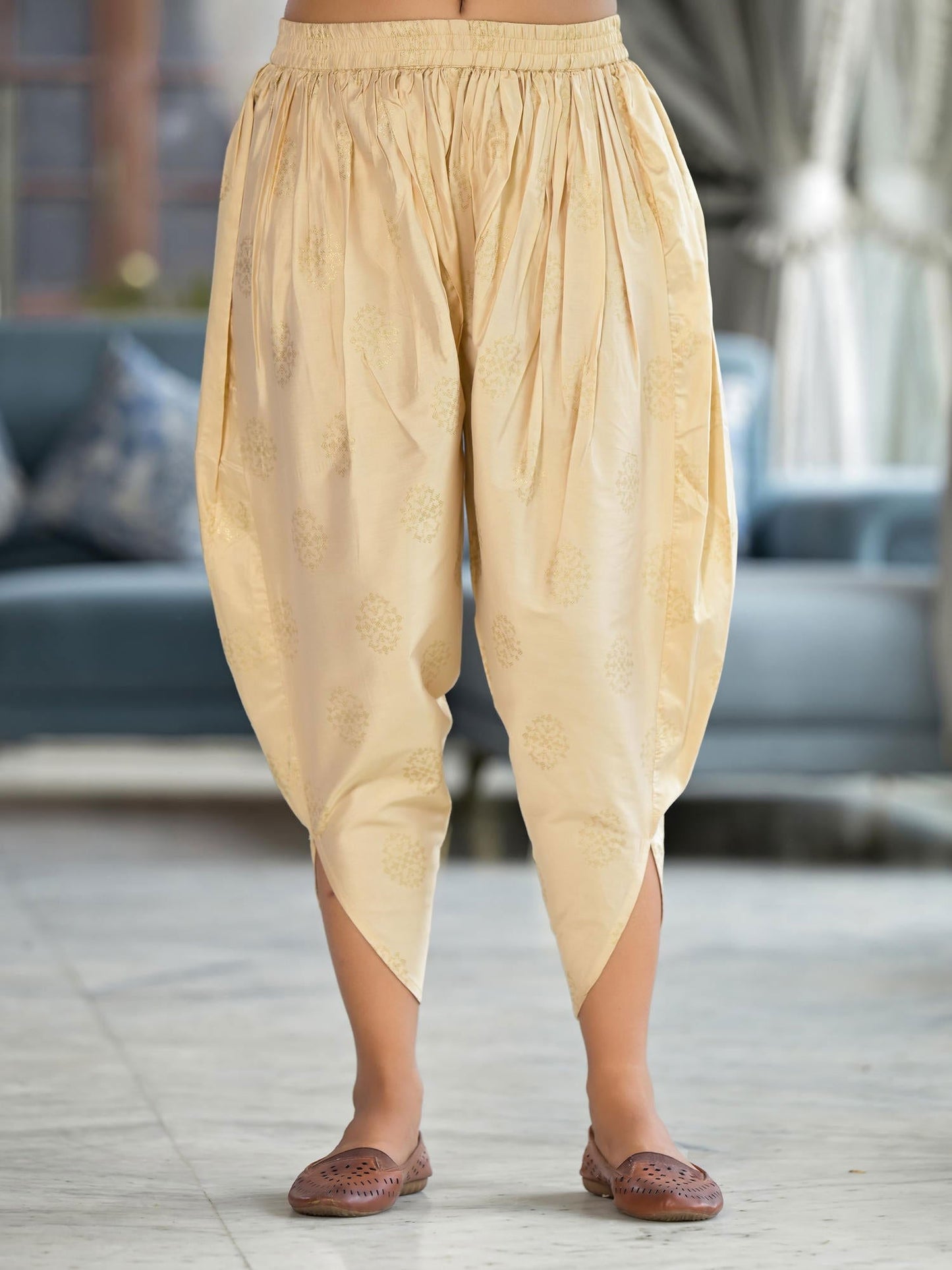 Black Ethnic Motif Printed Tunic & Dhoti Pant Co-Ord Set For Women With Zari Embroidery