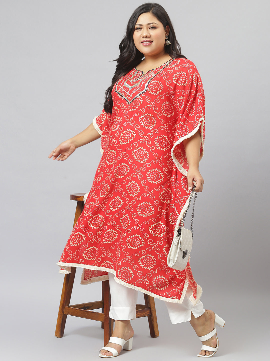 Bandhani Print Rayon Kaftan Kurta (Pre-Order)