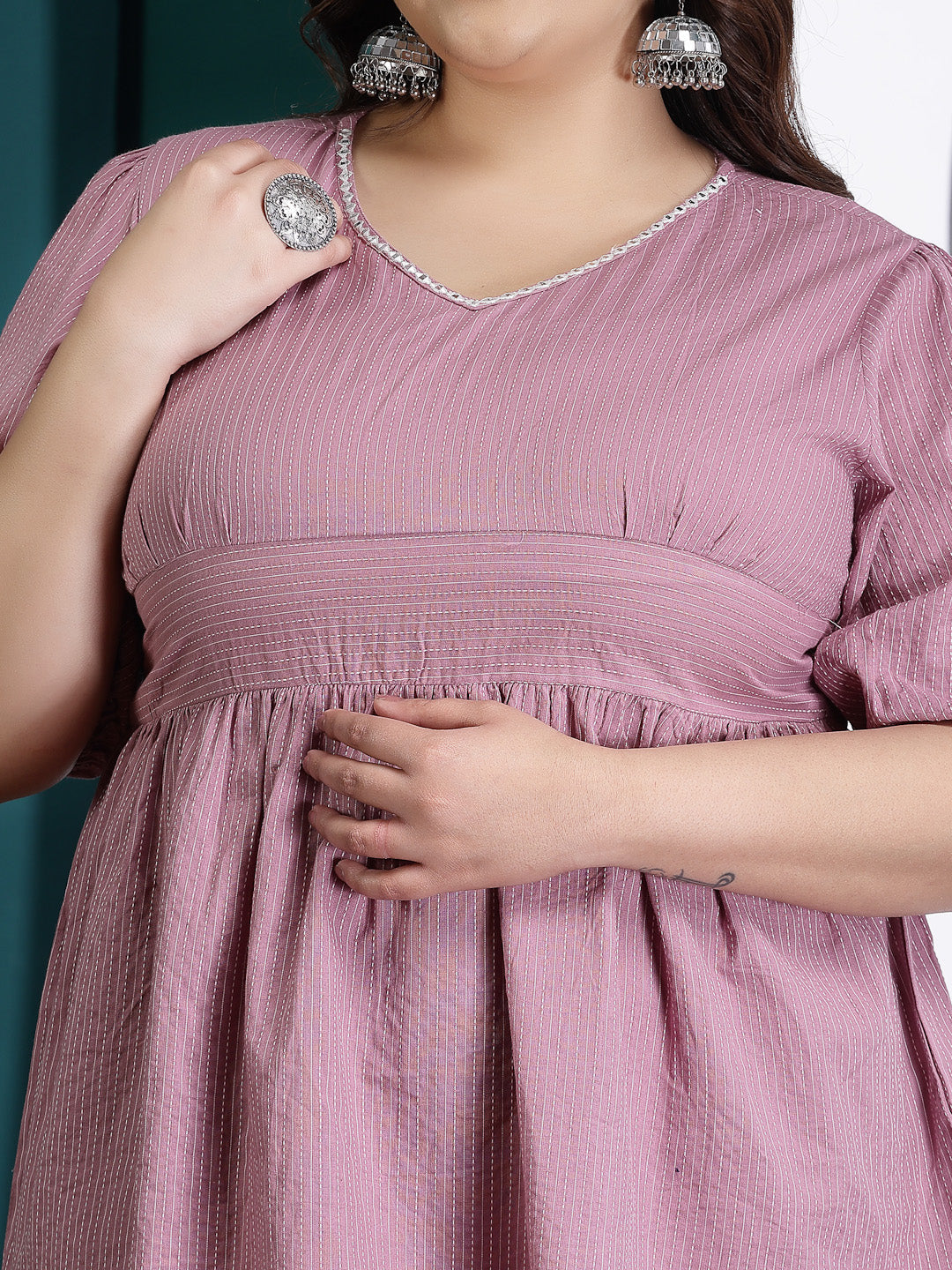 Plus Size Self Woven Kantha Cotton Co-Ord Set (Pre-Order)