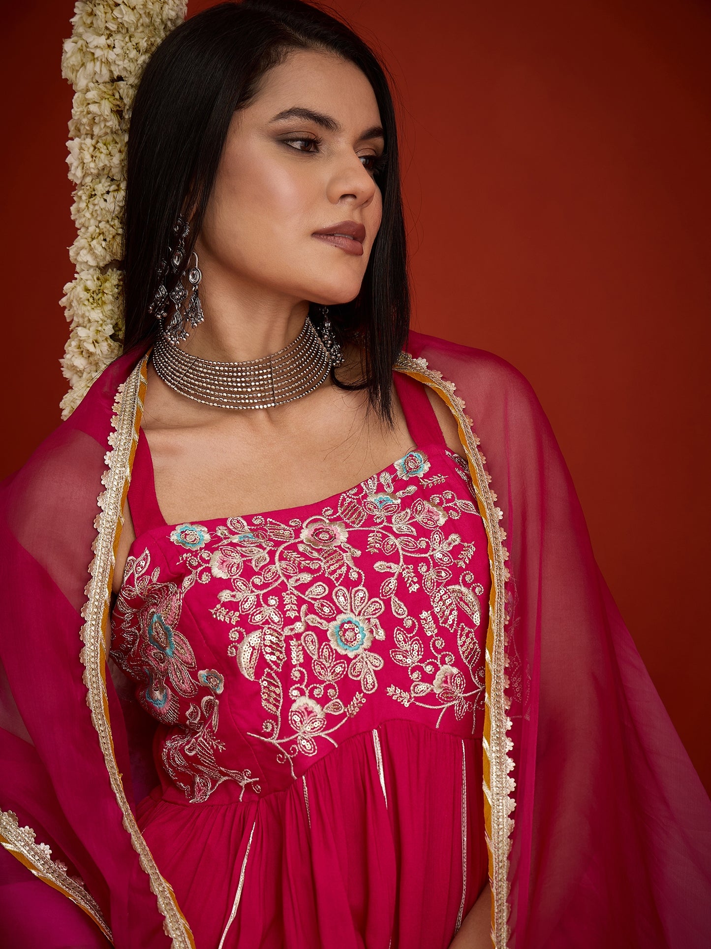 Solid & Embroidered Rayon A-Line Kurti Dhoti Pant With Dupatta Dupatta