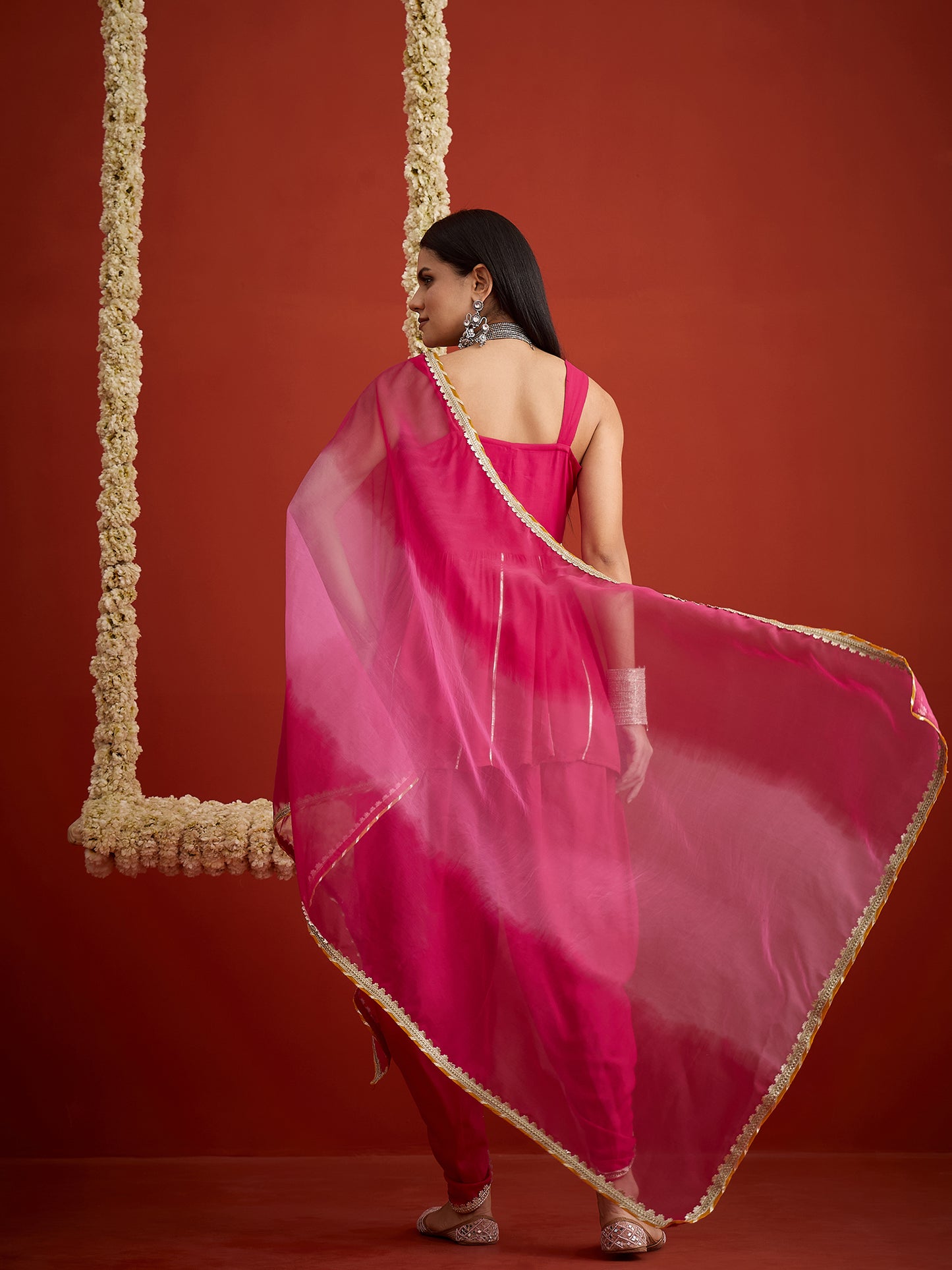 Solid & Embroidered Rayon A-Line Kurti Dhoti Pant With Dupatta Dupatta