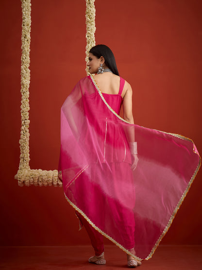 Solid & Embroidered Rayon A-Line Kurti Dhoti Pant With Dupatta Dupatta
