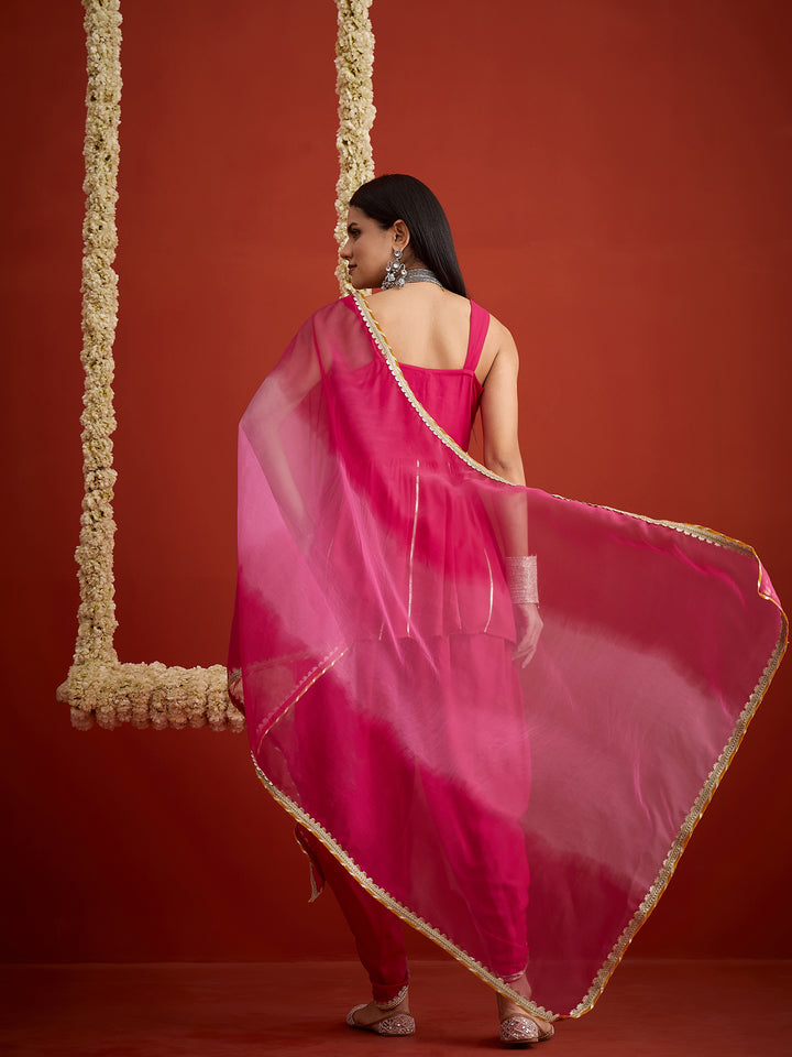 Solid &amp; Embroidered Rayon A-Line Kurti Dhoti Pant With Dupatta Dupatta