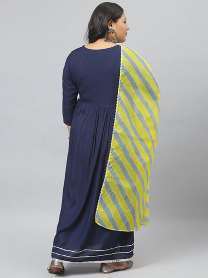 Solid Rayon Angrakha Kurta With Dupatta (Pre-Order)