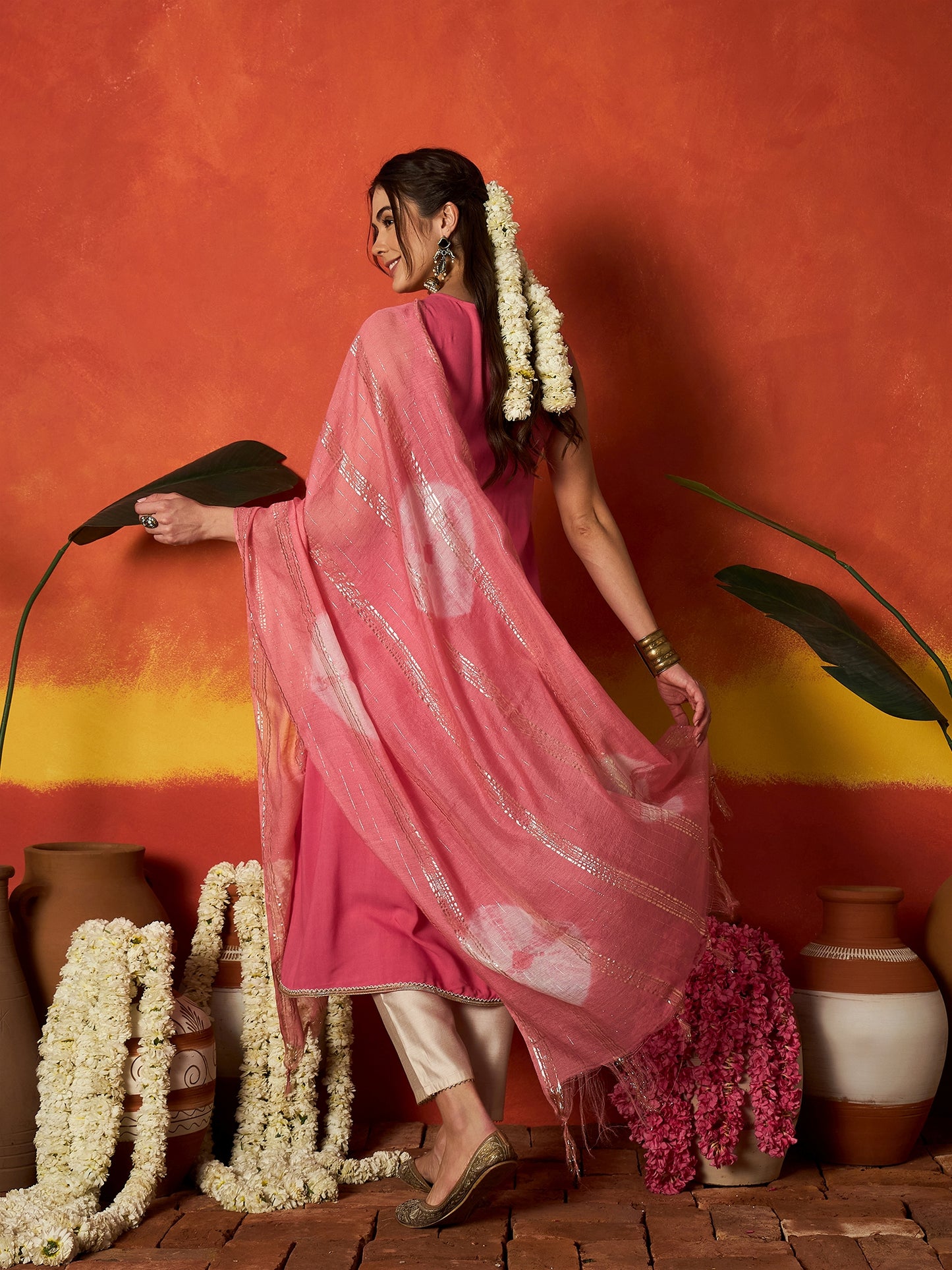 Solid & Embroidered Rayon A-Line Kurta With Dupatta