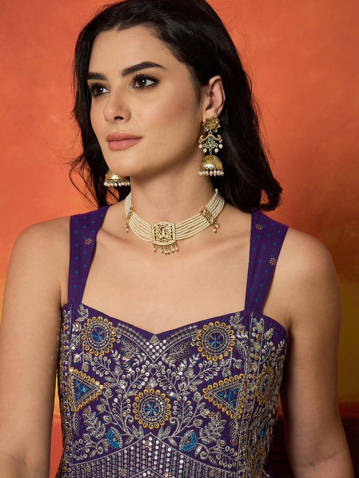 Embroidered Rayon A-Line Kurti With Dhoti Pant Set