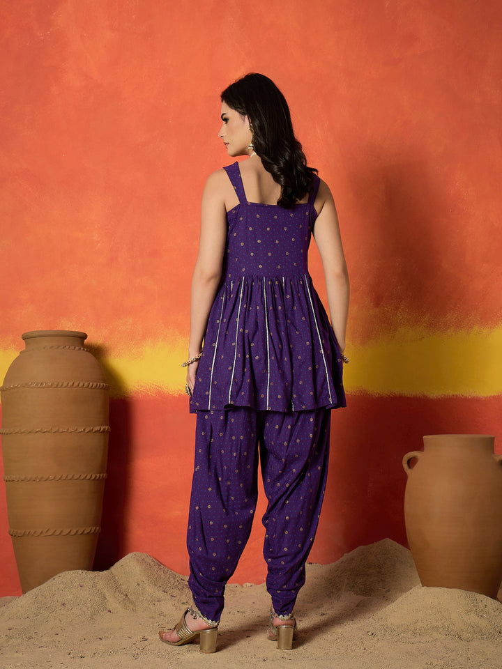 Embroidered Rayon A-Line Kurti With Dhoti Pant Set