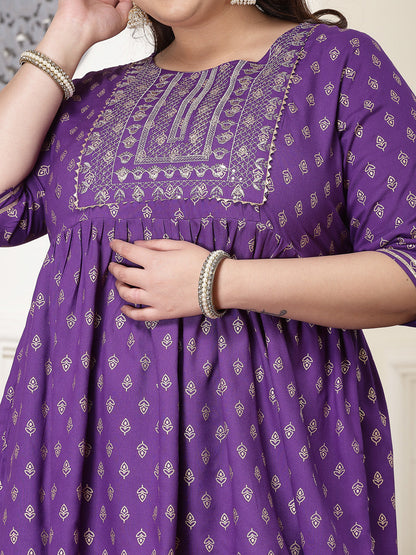Plus Size Printed & Embroidered Rayon Kurti with Dhoti Pant (Pre-Order)