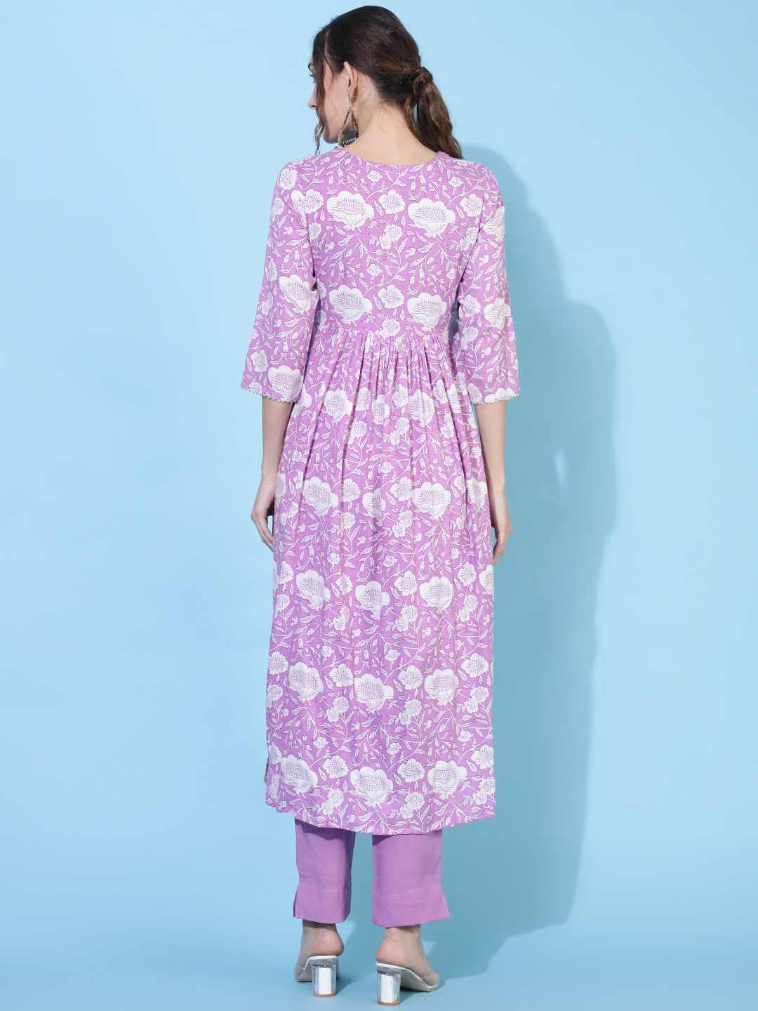 Rayon Calf Length Printed Semi-Flared 3/4 sleeves Round Neck Kurta Bottom Dupatta Set