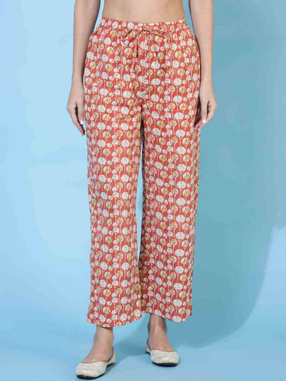 Cotton Calf Length Printed Flared 3/4 sleeves V neck Kurta Bottom Set (Preorder)