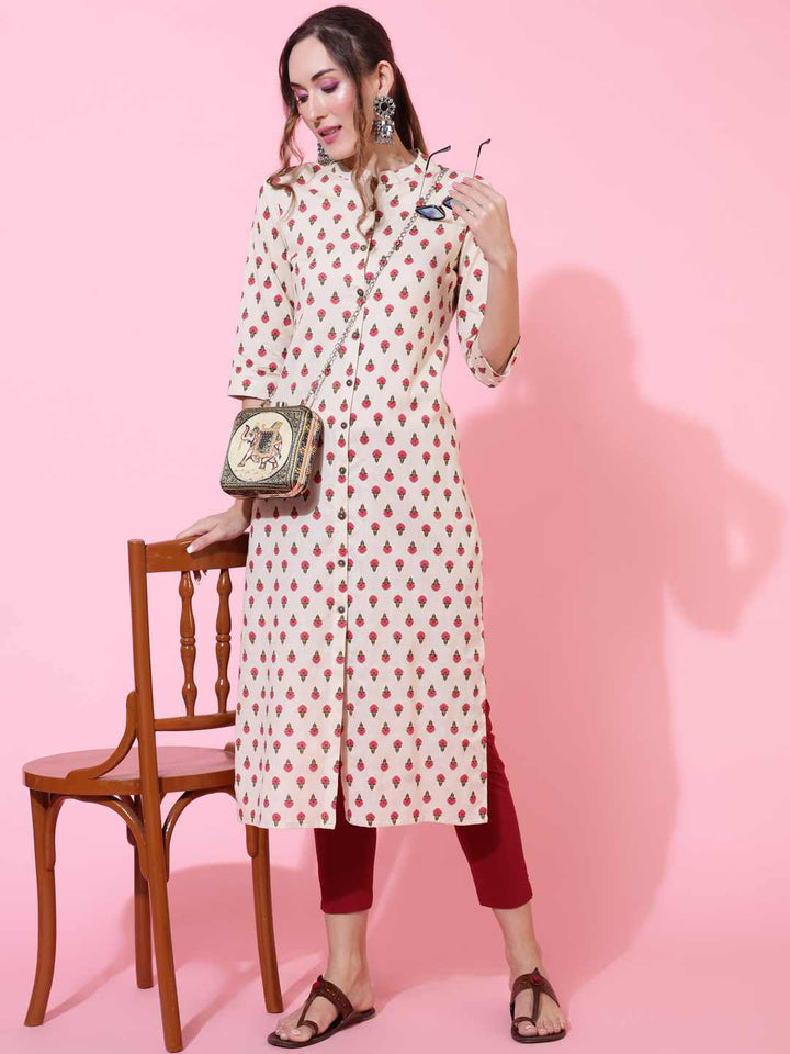 Kimayra cream cotton printed kurta – wholesale manufacturer &amp; exporter from India