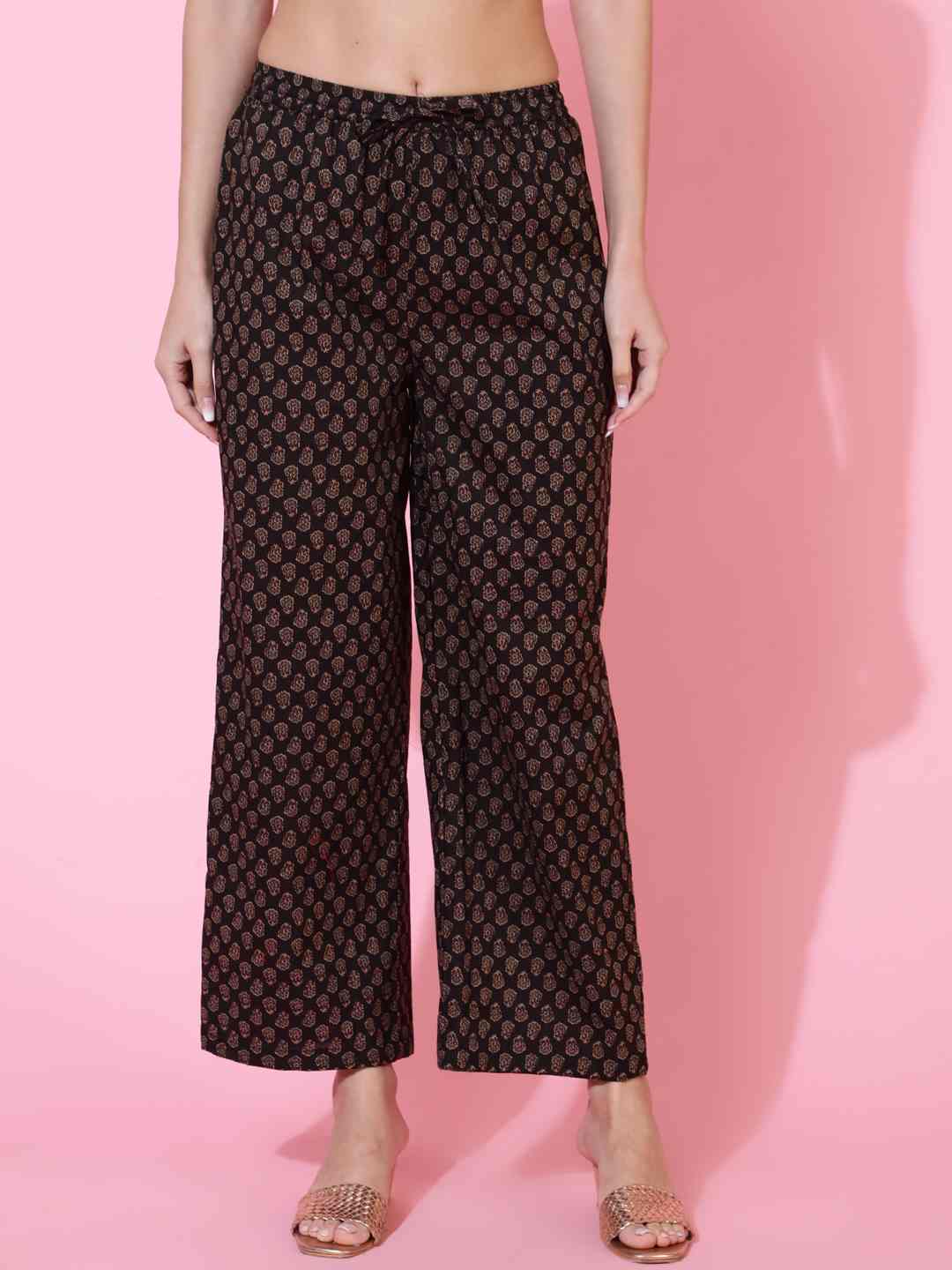 Cotton Calf Length Printed Flared 3/4 sleeves Round Neck Kurta Bottom Set