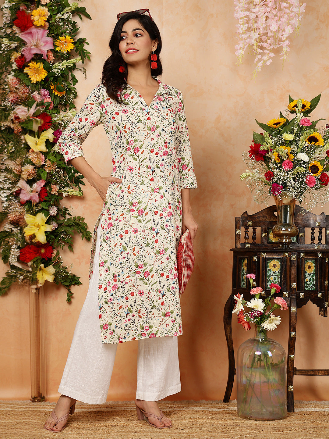 Kimayra white rayon printed kurta – wholesale manufacturer &amp; exporter from India