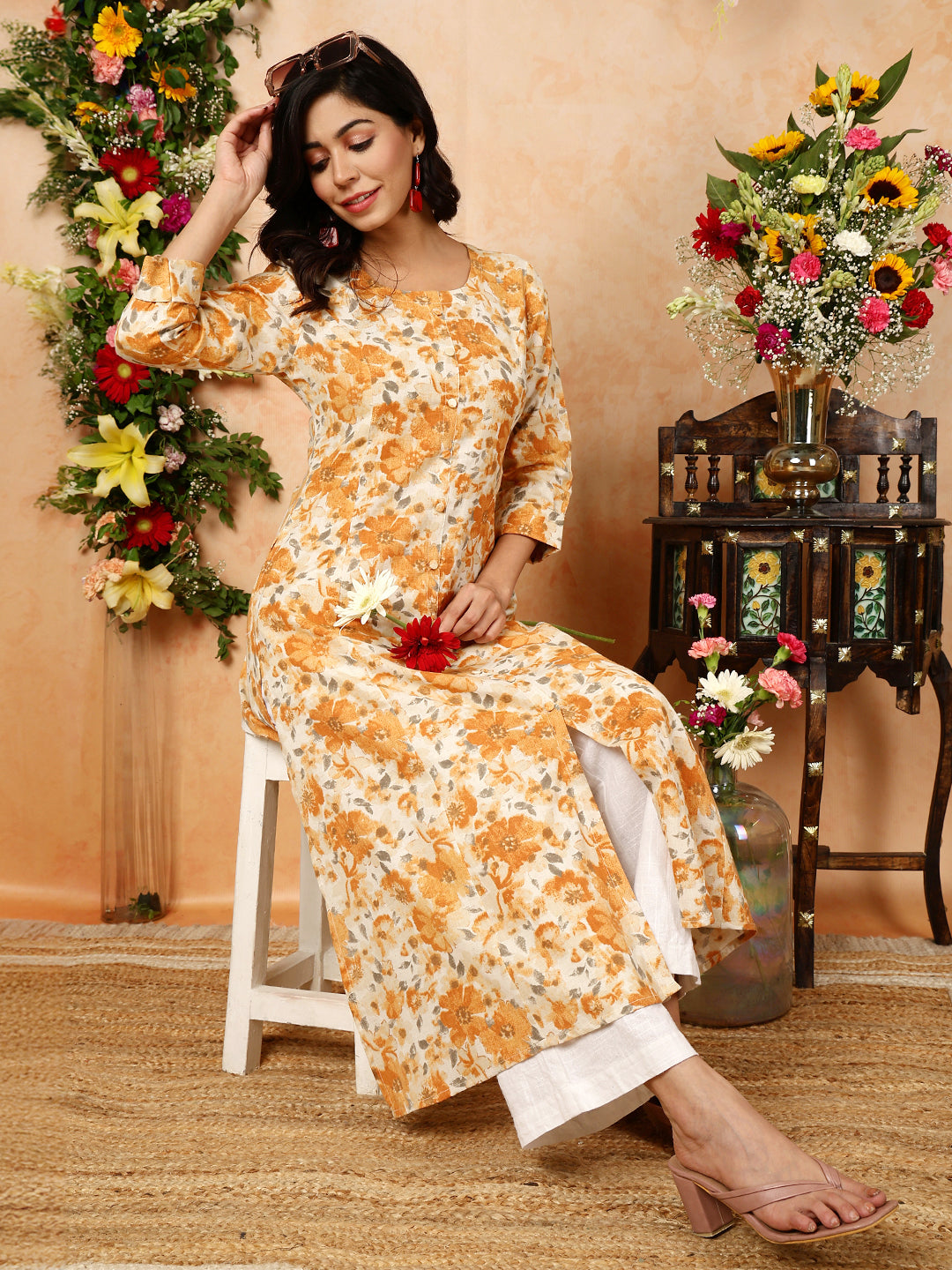 Kimayra mustard cotton printed kurta – wholesale manufacturer &amp; exporter from India