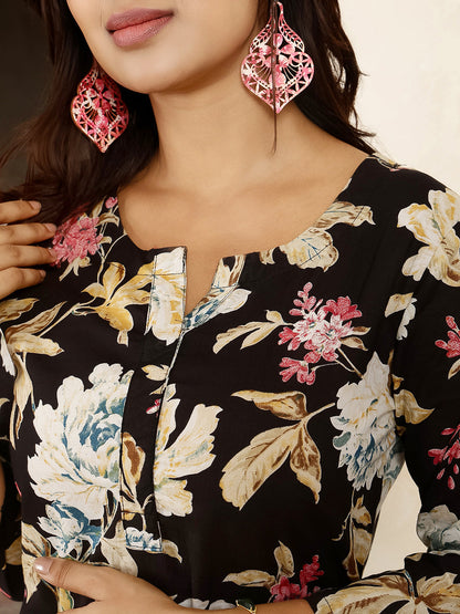 Cotton Hip Length Printed Straight 3/4 Sleeves Round Neck Kurta Bottom Set (Preorder)