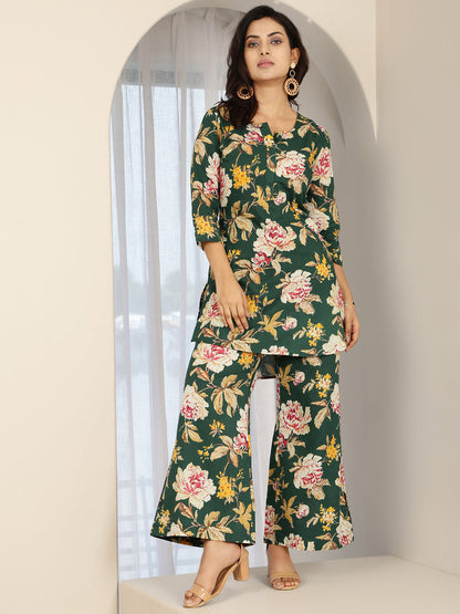 Cotton Hip Length Printed Straight 3/4 Sleeves Round Neck Kurta Bottom Set (Preorder)