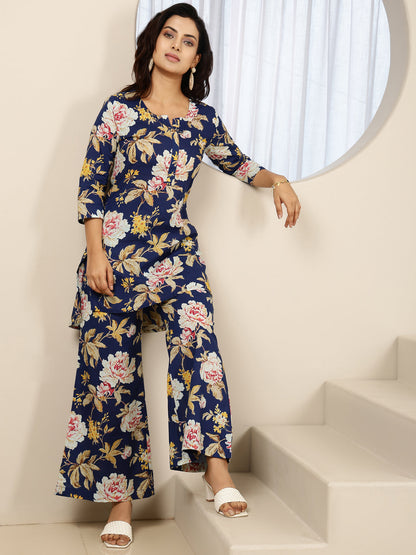 Cotton Hip Length Printed Straight 3/4 Sleeves Round Neck Kurta Bottom Set (Preorder)