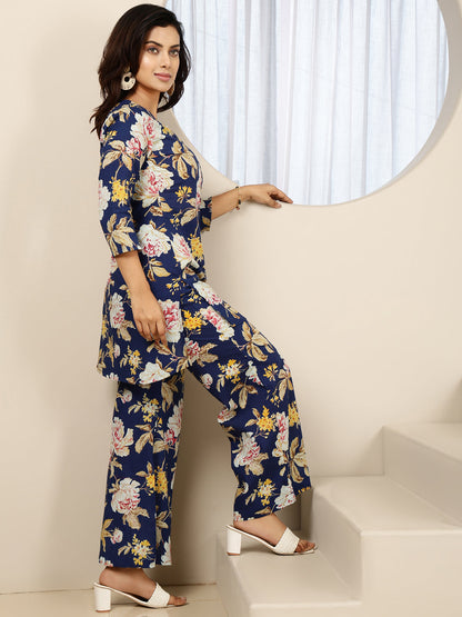 Cotton Hip Length Printed Straight 3/4 Sleeves Round Neck Kurta Bottom Set (Preorder)
