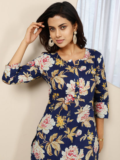 Cotton Hip Length Printed Straight 3/4 Sleeves Round Neck Kurta Bottom Set (Preorder)