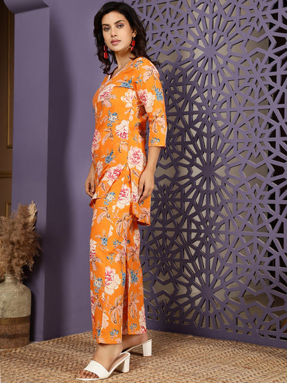 Cotton Hip Length Printed Straight 3/4 Sleeves Round Neck Kurta Bottom Set (Preorder)