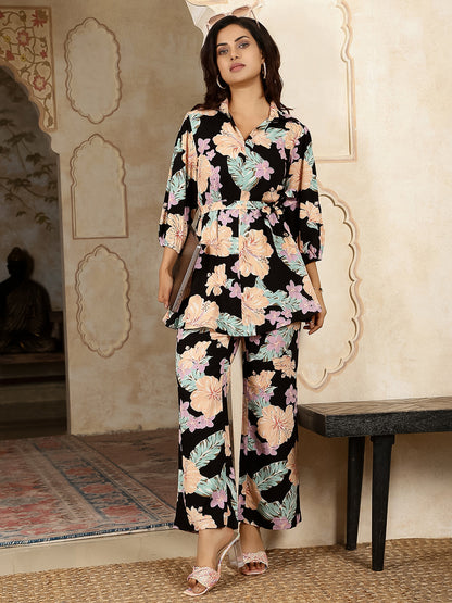 Cotton Hip Length Printed Straight 3/4 Sleeves Collar Neck Kurta Bottom Set (Preorder)