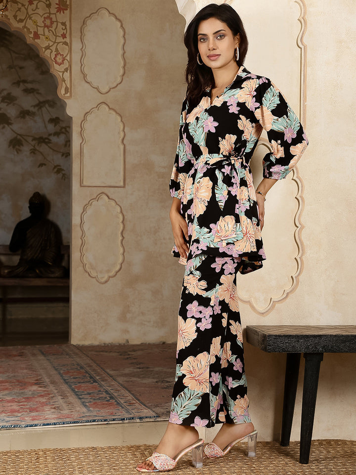 Cotton Hip Length Printed Straight 3/4 Sleeves Collar Neck Kurta Bottom Set