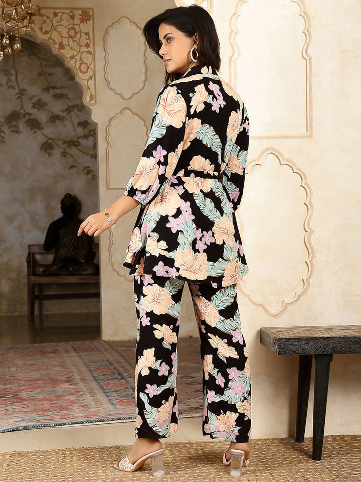 Cotton Hip Length Printed Straight 3/4 Sleeves Collar Neck Kurta Bottom Set