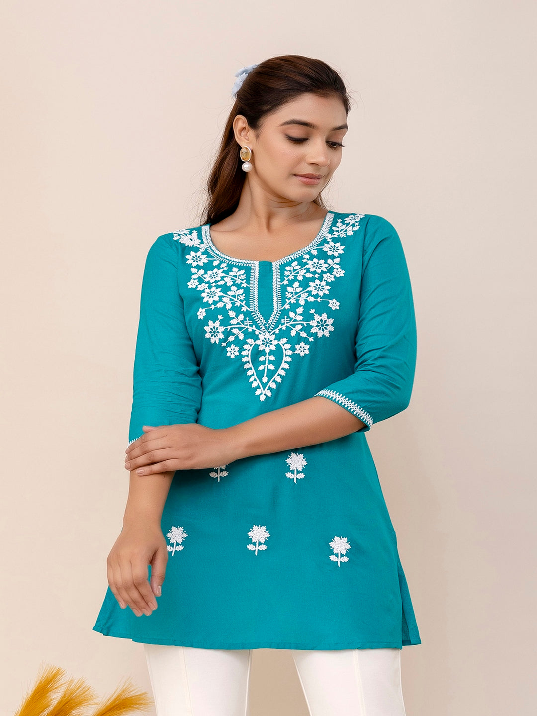 Rayon Hip Length Round Neck A-Line Top (Preorder)