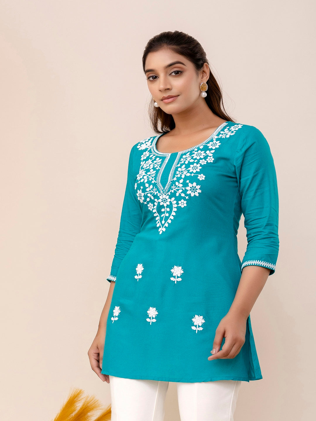 Rayon Hip Length Round Neck A-Line Top (Preorder)