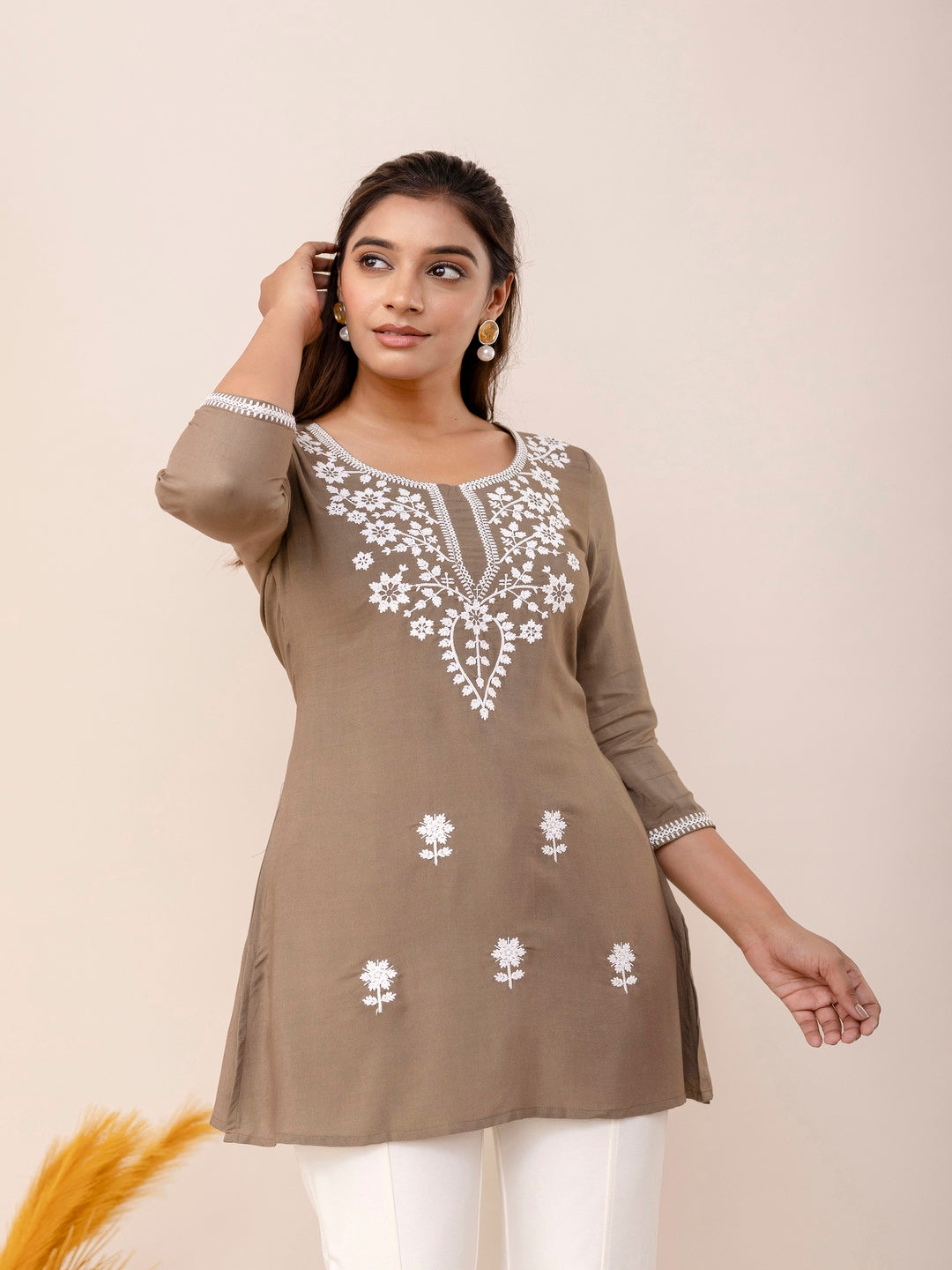 Rayon Hip Length Round Neck A-Line Top (Preorder)