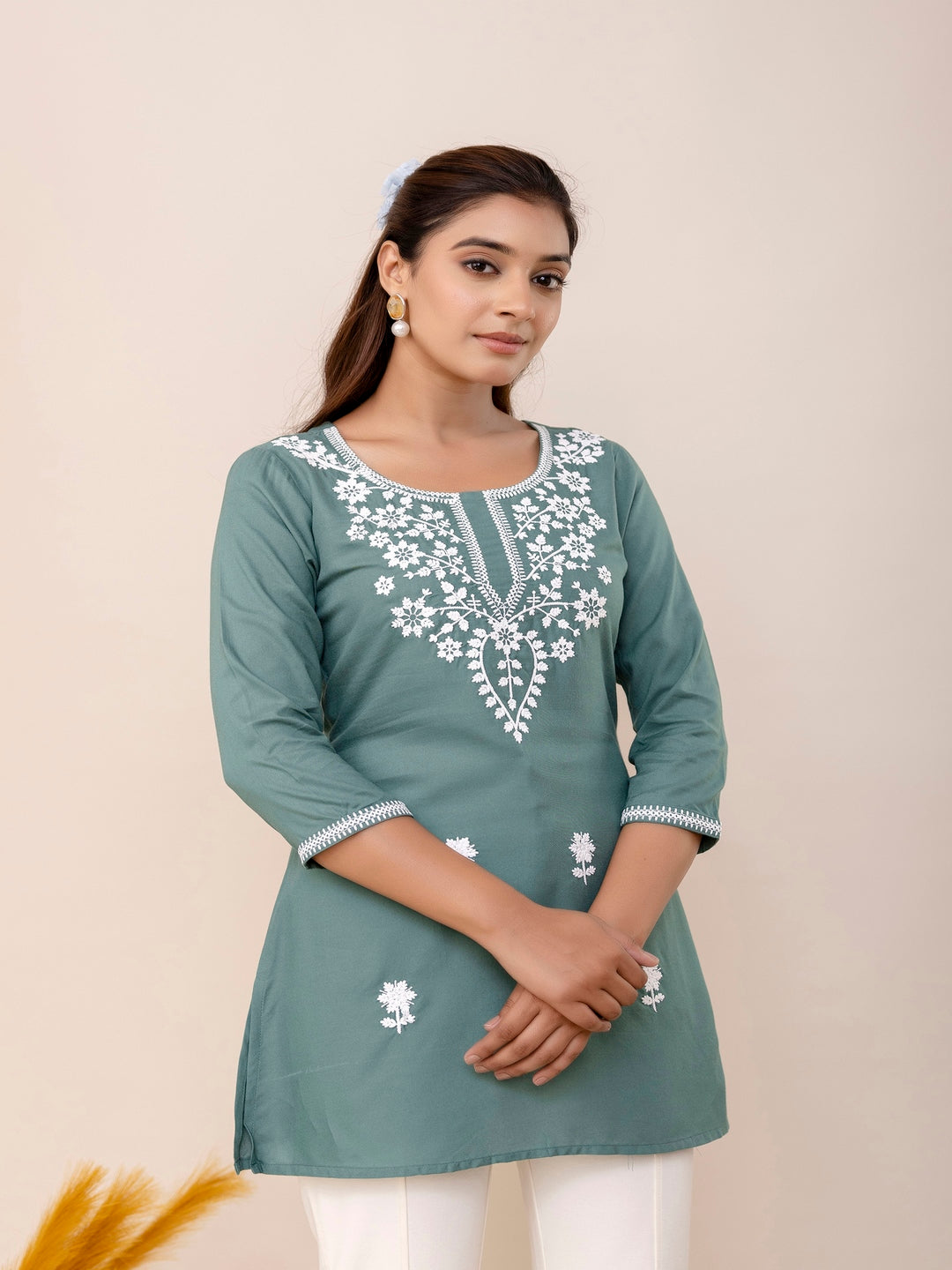 Rayon Hip Length Round Neck A-Line Top (Preorder)