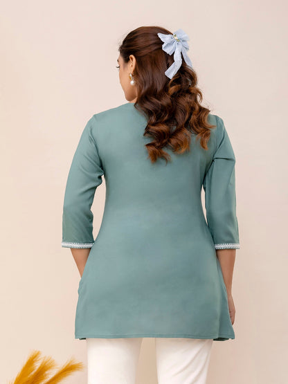 Rayon Hip Length Round Neck A-Line Top (Preorder)